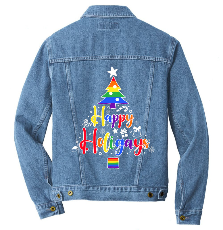 Custom Gay Lgbt Christmas Tree Happy Holigays Rainbow Pride Men Denim