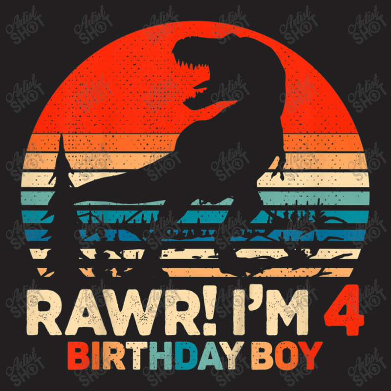 Kids Rawr I'm 4 T Rex 4 Year Old 4th Birthday Boy Dinosaur Party Music T-shirt | Artistshot