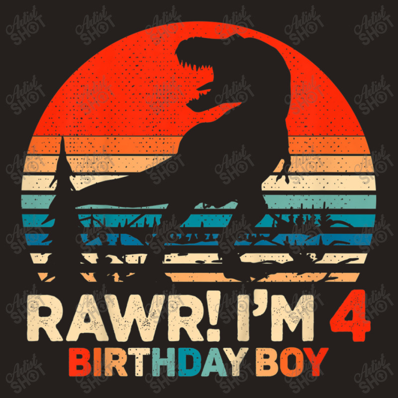 Kids Rawr I'm 4 T Rex 4 Year Old 4th Birthday Boy Dinosaur Party Music Tank Top | Artistshot