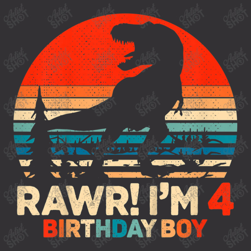 Kids Rawr I'm 4 T Rex 4 Year Old 4th Birthday Boy Dinosaur Party Music Vintage Short | Artistshot