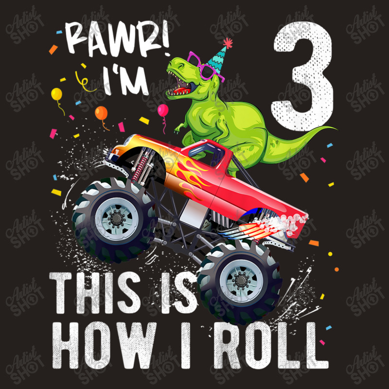 Kids T Rex Dinosaur Monster Truck 3rd Birthday Boys And Girls Design C Tank Top | Artistshot