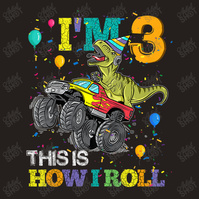 Kids T Rex Dinosaur Monster Truck 3rd Birthday Boys And Girls Games Ch Tank Top | Artistshot