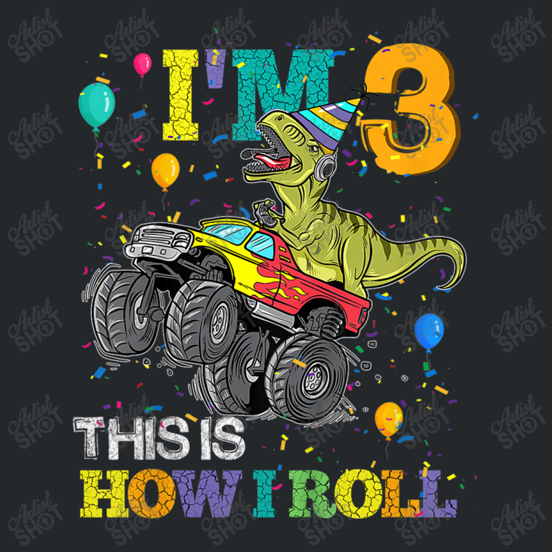 Kids T Rex Dinosaur Monster Truck 3rd Birthday Boys And Girls Games Ch Crewneck Sweatshirt | Artistshot