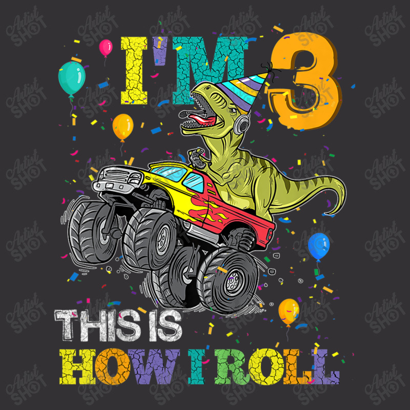 Kids T Rex Dinosaur Monster Truck 3rd Birthday Boys And Girls Games Ch Vintage Hoodie | Artistshot