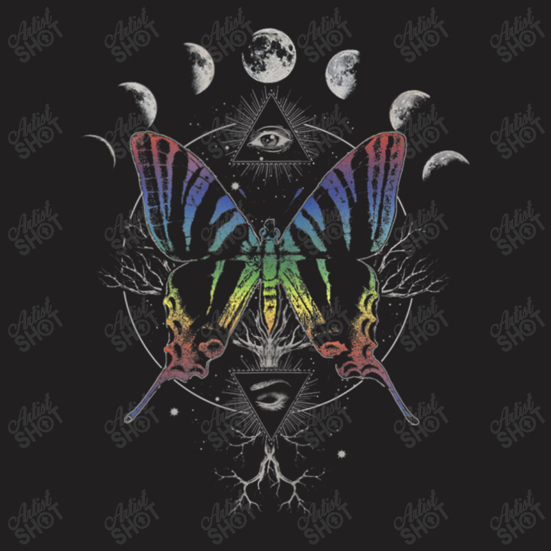 Moon Cycle Rainbow Butterfly Circle T-shirt | Artistshot