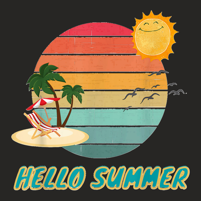 Hello Summer Vacation Palm Tree Sun Birds And Sea Ladies Fitted T-Shirt by LeonelSalas | Artistshot