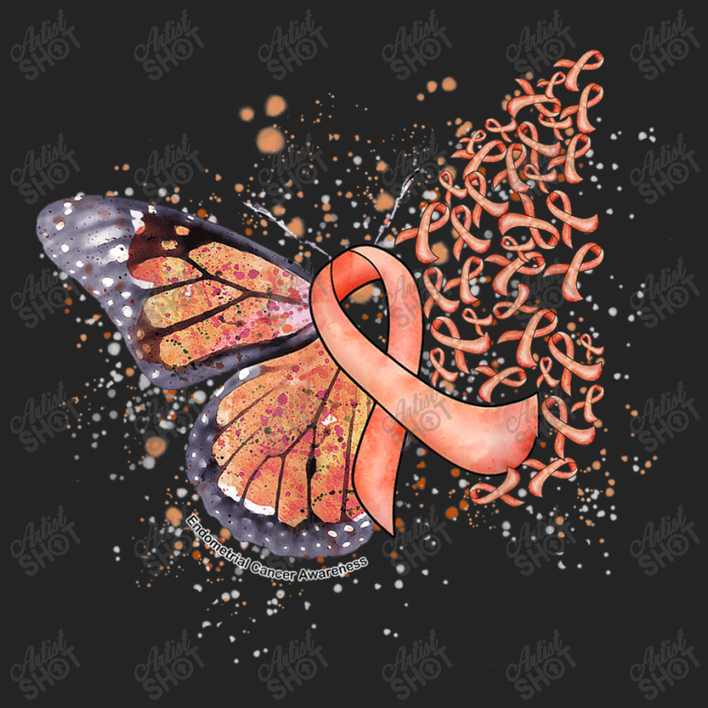 Peach Ribbon Endometrial Cancer Awareness Dripping Butterfly 3/4 Sleeve Shirt by AntoineDesign | Artistshot