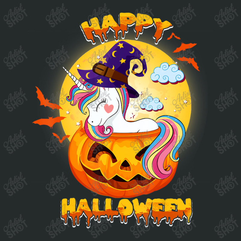 Happy Halloween Cute Candy Corn Unicorn With Witch Hat Girls Women's Triblend Scoop T-shirt by BuenoBloom | Artistshot