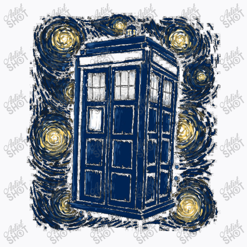 Starry Night Tardis T-Shirt by pusyaque-podcast | Artistshot