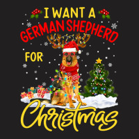 German Shepherd Gsd I Want German Shepherd Christmas Lights Santa Rein T-shirt | Artistshot