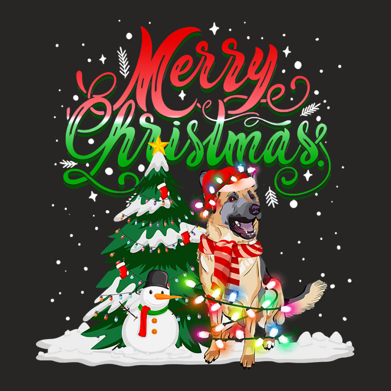 German Shepherd Gsd Christmas Lights Pajama Matching German Shepherd S Ladies Fitted T-Shirt by pester | Artistshot