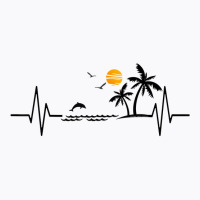 Heartbeat With Tropical Palm Trees Beach Island And Dolphin T Shirt T-shirt | Artistshot