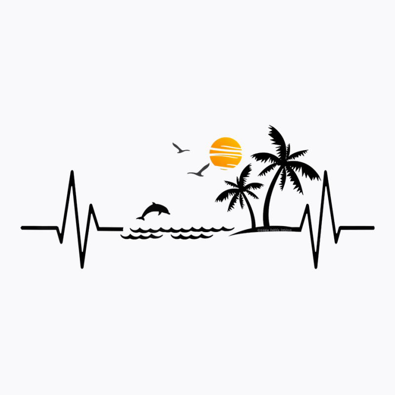 Heartbeat With Tropical Palm Trees Beach Island And Dolphin T Shirt T-Shirt by klezgbnist | Artistshot