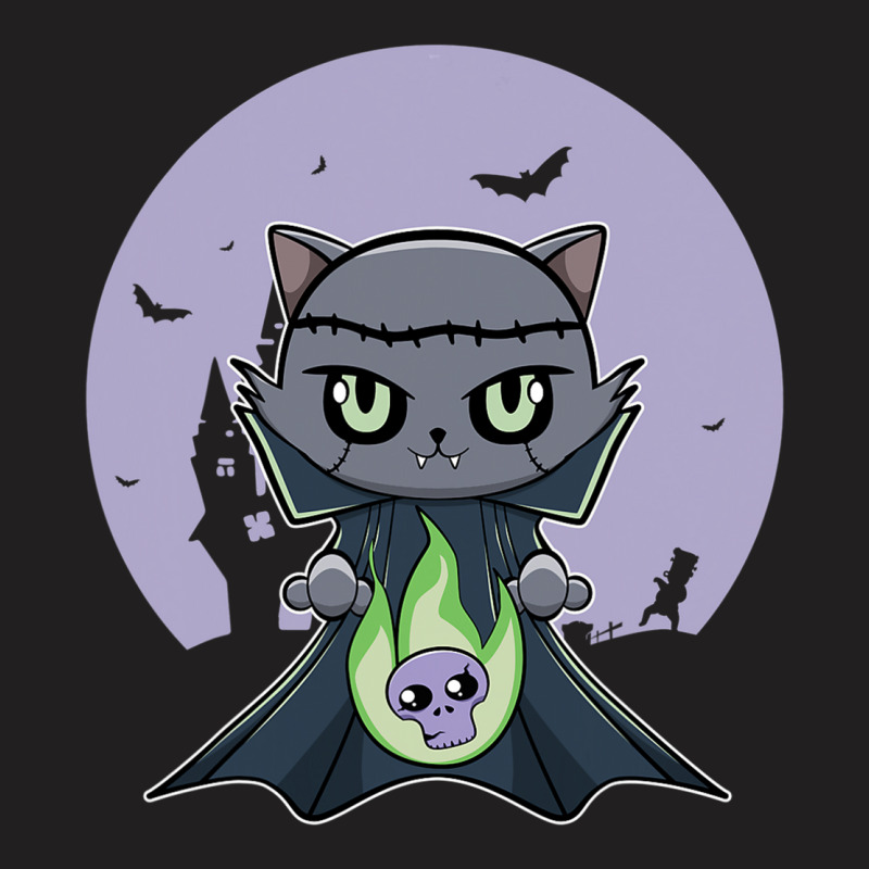 Black Cat Vampire Dracula And Magic Anime Halloween Fire T-shirt | Artistshot