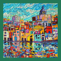 Italy Procida Island Marina Corricella Naples Bay Palette Knife Oil Pa Ladies Fitted T-shirt | Artistshot