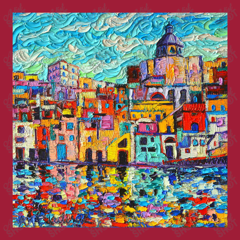 Italy Procida Island Marina Corricella Naples Bay Palette Knife Oil Pa Ladies Polo Shirt by magicbooshrooms | Artistshot