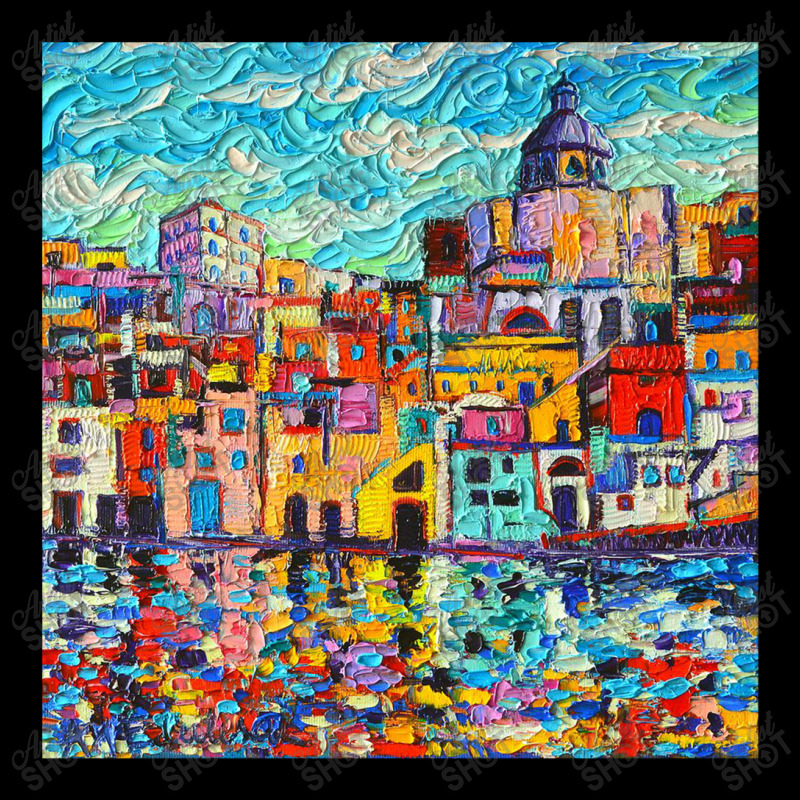 Italy Procida Island Marina Corricella Naples Bay Palette Knife Oil Pa Legging by magicbooshrooms | Artistshot