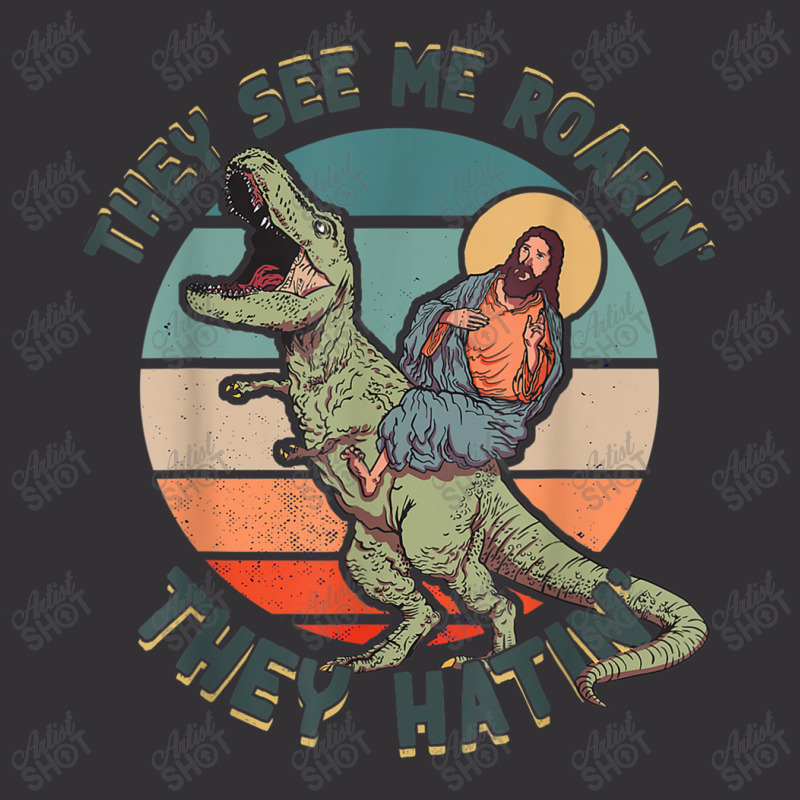 They See Me Roarin They Hatin - Jesus Riding A Dinosaur Music Retro Vintage Hoodie | Artistshot