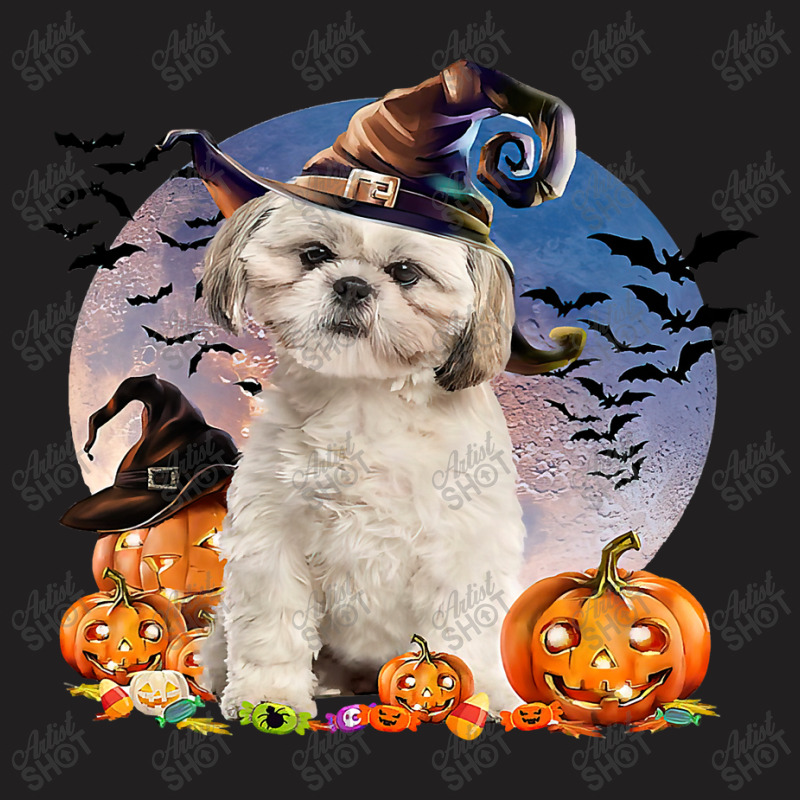 Dog Halloween Shih Tzu Jack O Lantern Pumpkin Moon 52 T-shirt | Artistshot