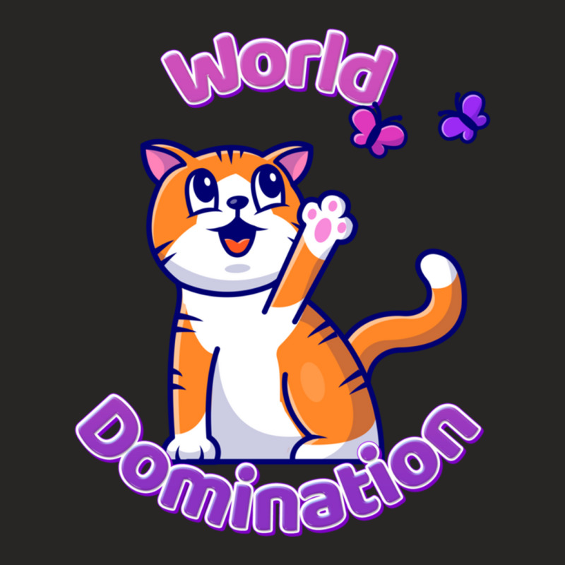 Cat And Butterflies World Domination Cute Colorful Cartoon Pullover Ho Ladies Fitted T-Shirt by cm-arts | Artistshot