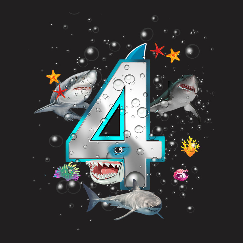 Kids 4th Birthday Boys Shark 4 Years Old Ocean Shark B Day T Shirt T-shirt | Artistshot