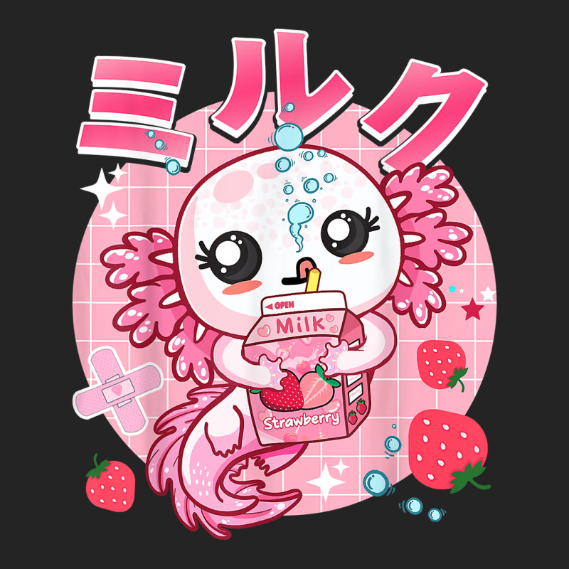 Kawaii Axolotl Strawberry Milk Shake Carton Aesthetic For Fans 3/4 Sleeve Shirt by BethelThrift | Artistshot