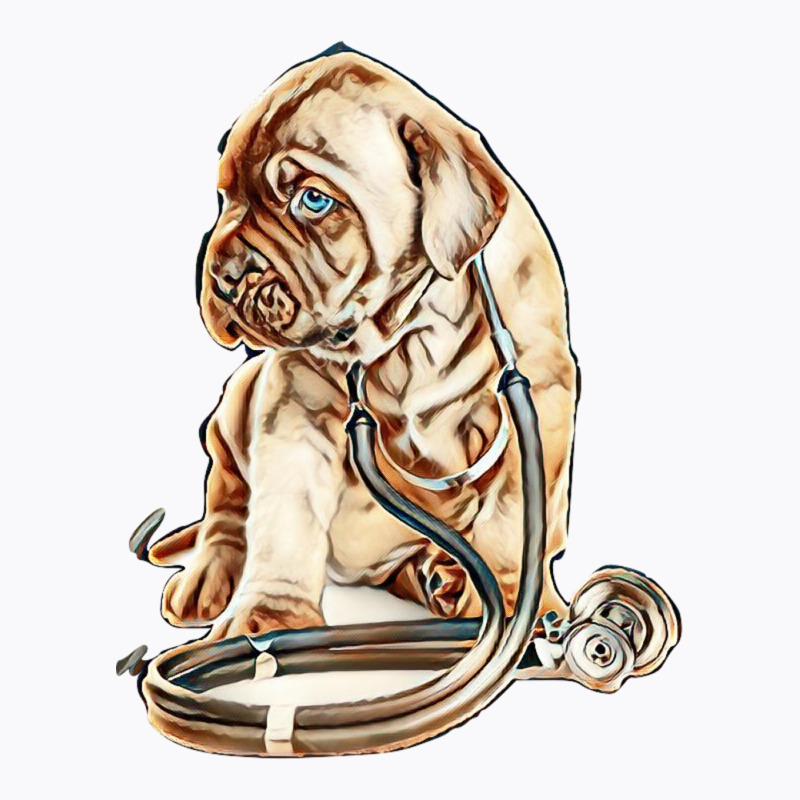 Puppy With Stethoscope On His Neck Looking Away. Isolated On White Bac T-shirt | Artistshot