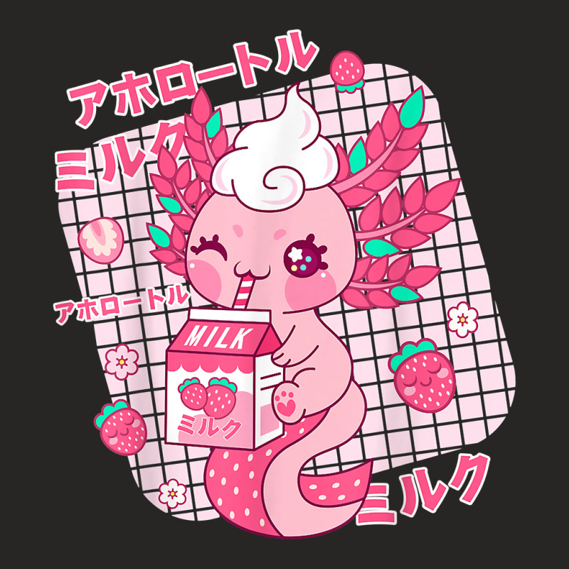 Kawaii Axolotl Strawberry Milk Shake Japanese Retro Anime Gift For Fan Ladies Fitted T-Shirt by BethelThrift | Artistshot