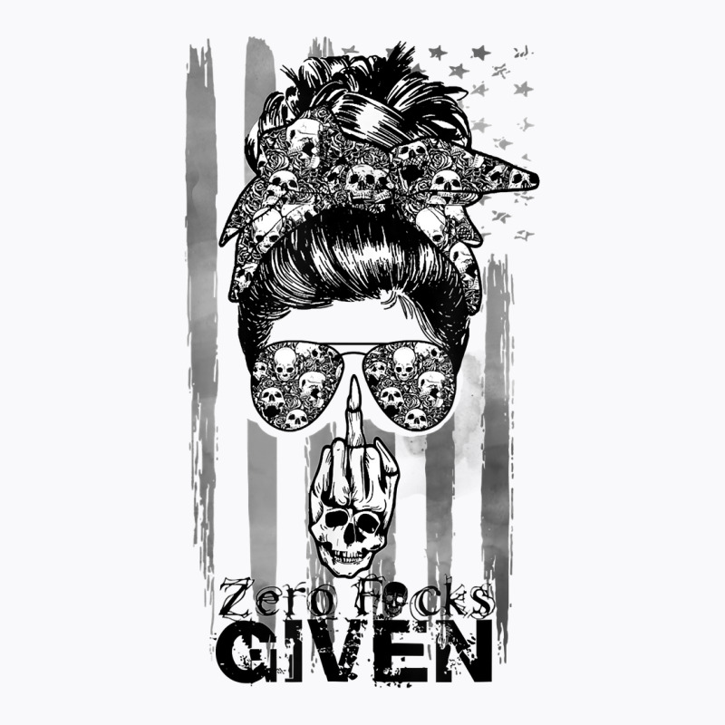 Messy Bun Skull Zero Fuck Given Halloween Usa Flag T Shirt T-Shirt by cm-arts | Artistshot