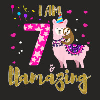 Kids I M 7 Years Old And Llamazing Funny 7th Birthday Sloth Llama Ladies Fitted T-shirt | Artistshot