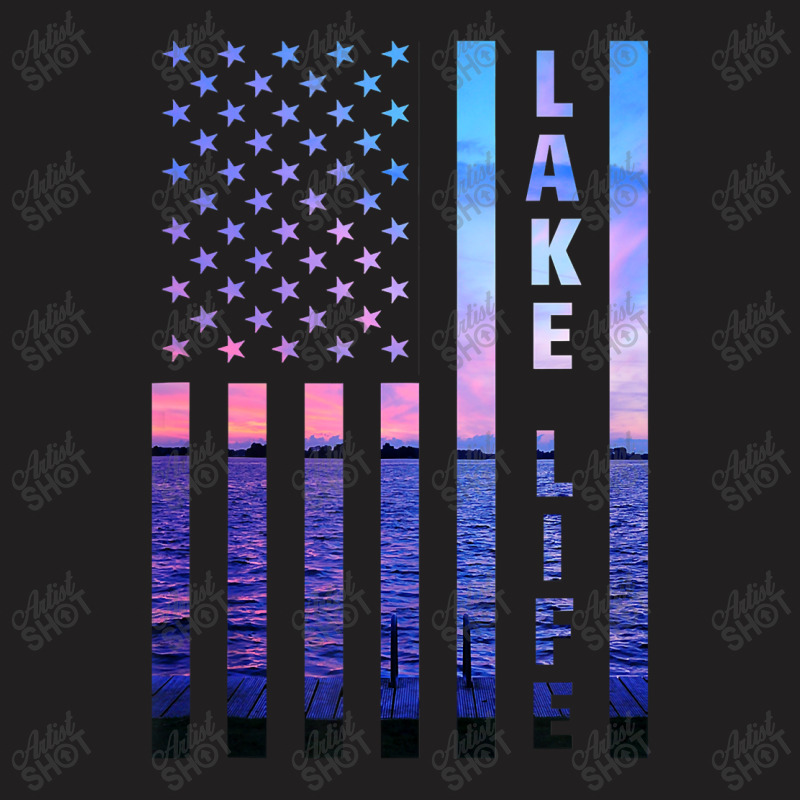 Lake Life American Flag Dock Sunset Wakeboarder Power Boat T-shirt | Artistshot