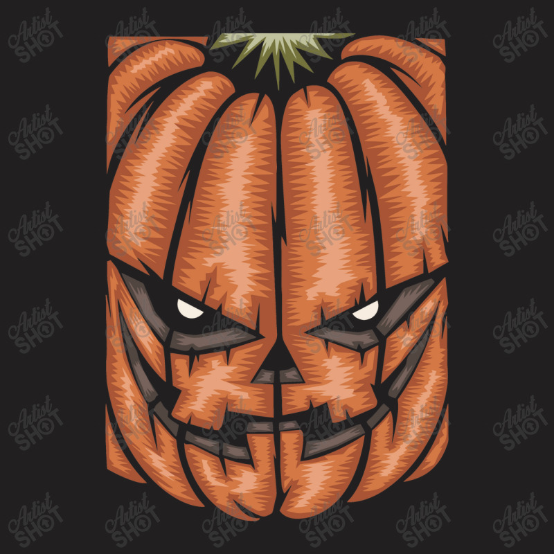 Scary Pumpkin Halloween Black Tee T-Shirt by haydar | Artistshot