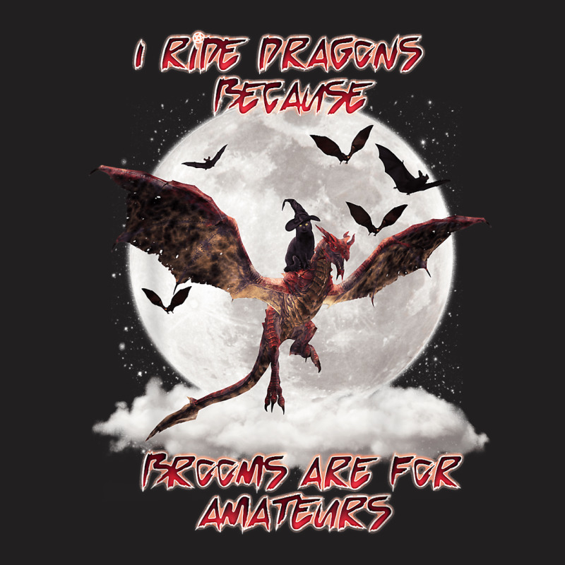 Cat I Ride Dragons Brooms Are For Amateurs Halloween T-Shirt by SonjaBogenschutz | Artistshot