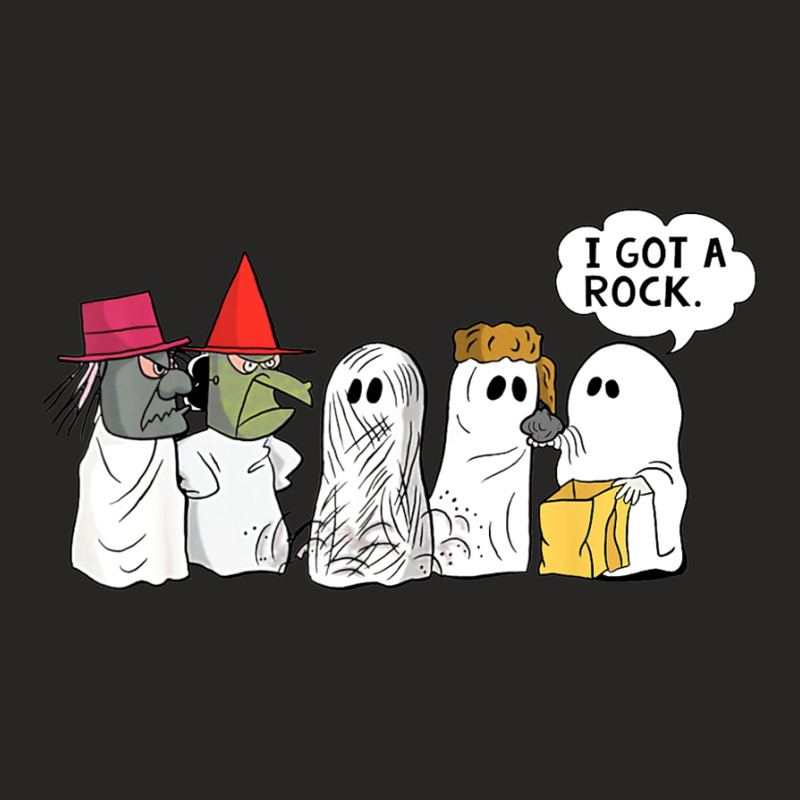 Funny Trick Or Treat Halloween Ghost Costume I Got A Rock Ladies Fitted T-Shirt by Newart | Artistshot