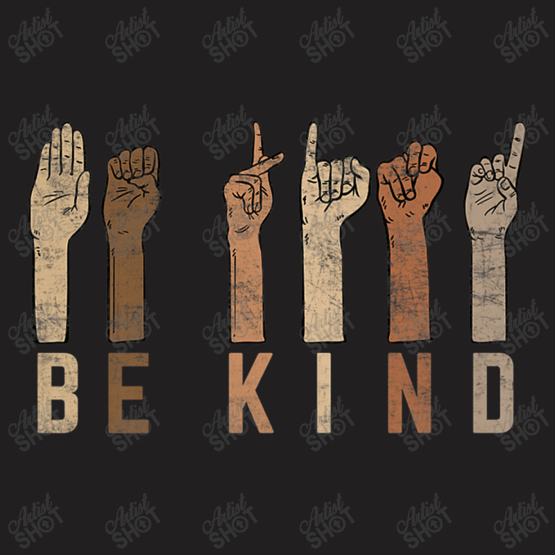 Be Kind Sign Language Fingers Melanin Distressed Style Music Vintage T-Shirt by TyrellDesign | Artistshot