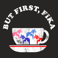 But First Fika Scandinavian Coffee Break Dala Horse Ladies Fitted T-shirt | Artistshot