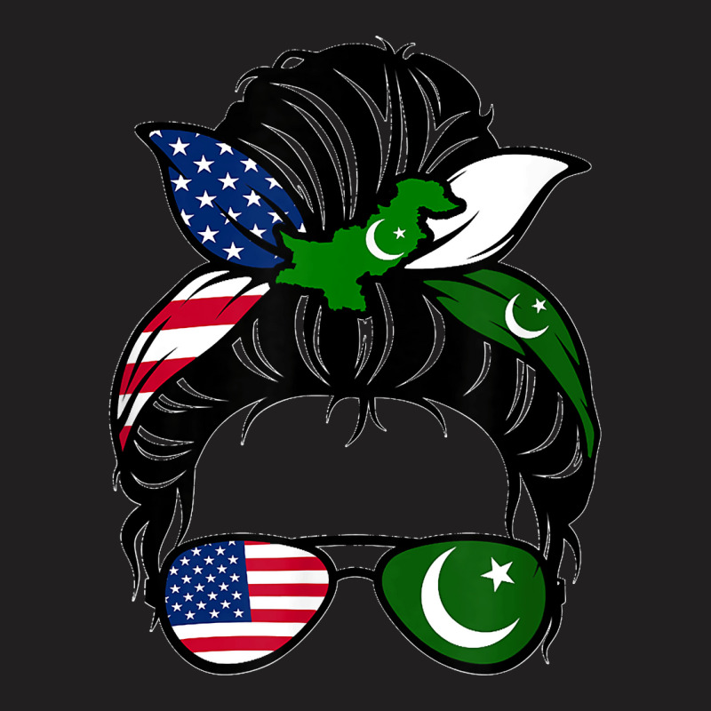 American Messy Bun Wife Mom Girl Pakistani Pakistan Usa Flag T Shirt T-Shirt by AndreaRomero | Artistshot