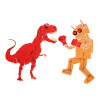 Dinosaur Vs Robot, Dinosaur Vs Robot Art, Dinosaur Vs Robot Vintage, D Youth Zipper Hoodie | Artistshot