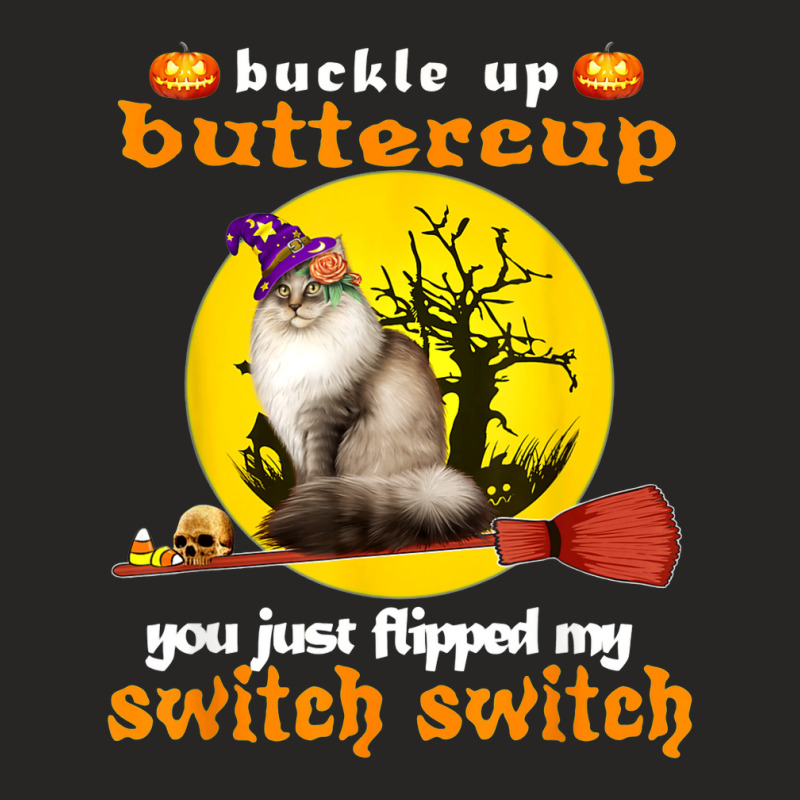 Buckle Up Buttercup Siberian Cat Halloween Ladies Fitted T-Shirt by TopShirts | Artistshot