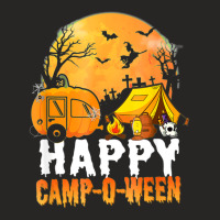 Happy Campoween Camping Halloween Moon Scary Night Ladies Fitted T-shirt | Artistshot