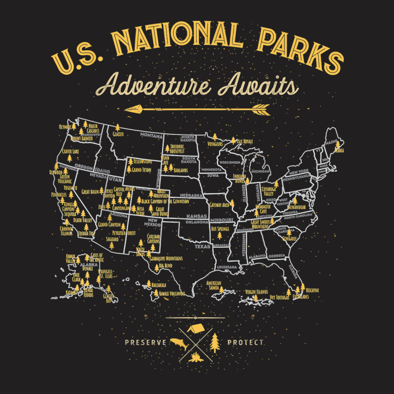 62 National Parks Map Gifts Us Park Vintage Camping Hiking New Year T-shirt | Artistshot