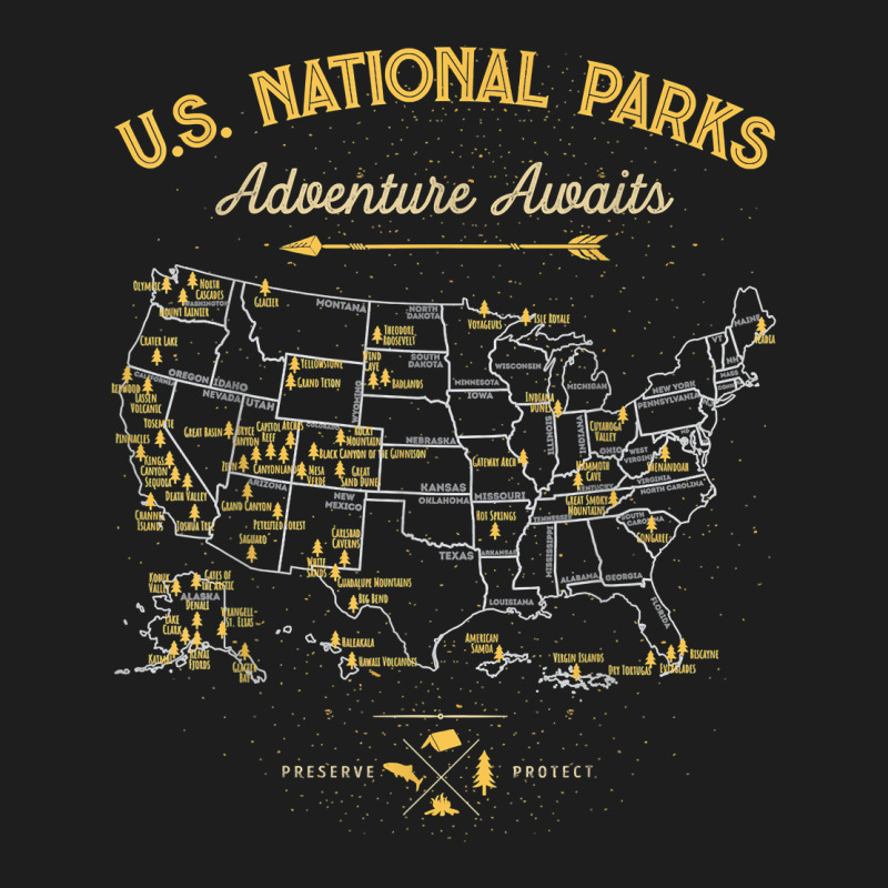 62 National Parks Map Gifts Us Park Vintage Camping Hiking New Year Classic T-shirt | Artistshot