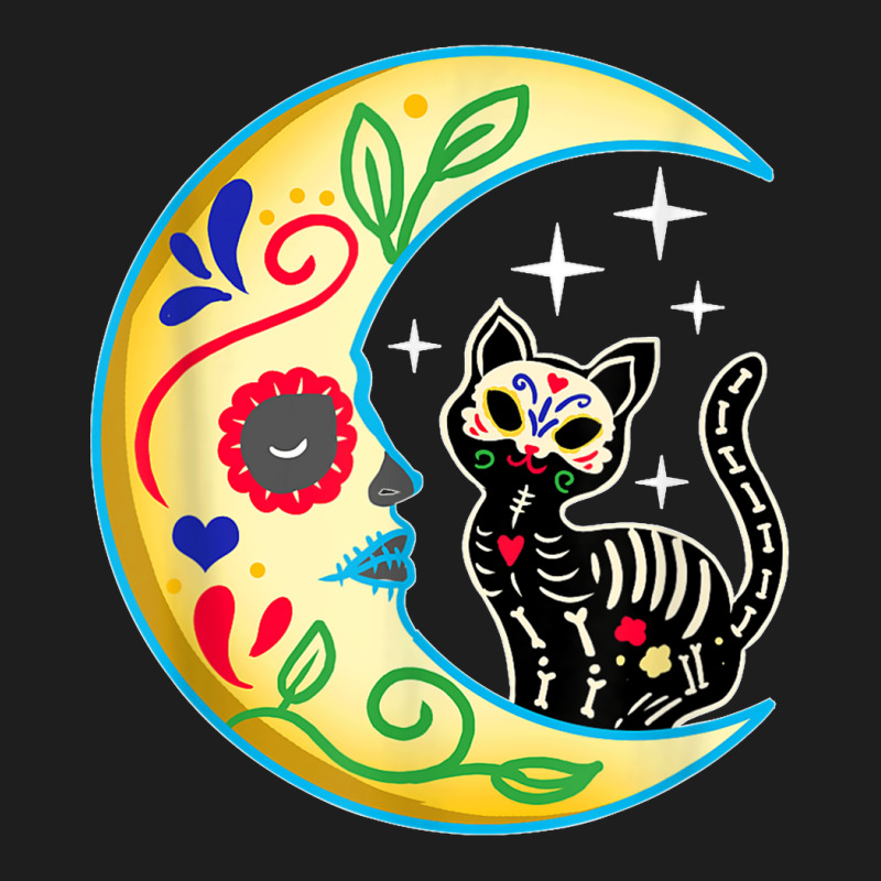 Cat & Moon Sugar Skull Dia De Los Muertos Day Of The Dead Classic T-shirt | Artistshot