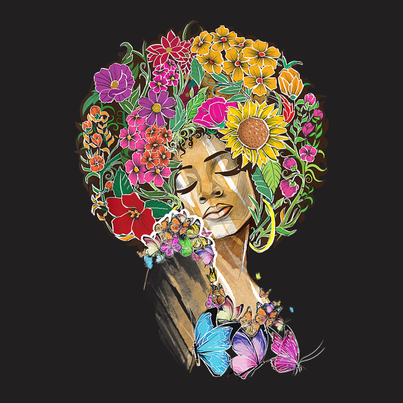 Afro Women Flowers Butterfly Latina African American Melanin T-Shirt by Graham Sanchez | Artistshot