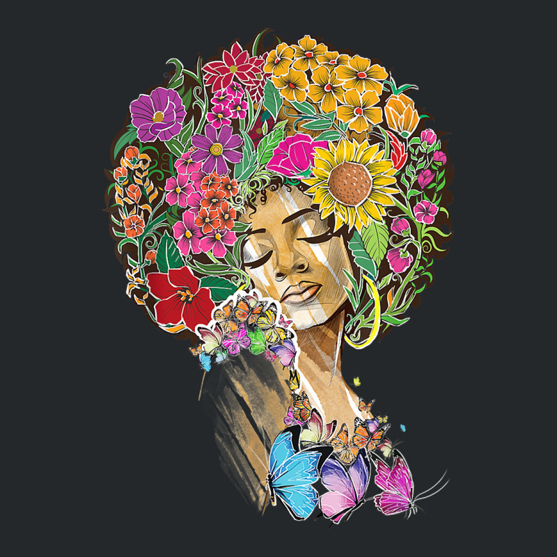 Afro Women Flowers Butterfly Latina African American Melanin Crewneck Sweatshirt by Graham Sanchez | Artistshot