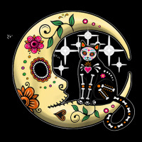 Funny Cat & Moon Sugar Skull Dia De Los Muertos Day Of Dead Raglan Bas Pocket T-shirt | Artistshot