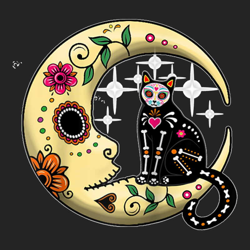 Funny Cat & Moon Sugar Skull Dia De Los Muertos Day Of Dead Raglan Bas 3/4 Sleeve Shirt | Artistshot