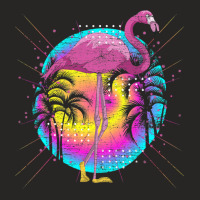 Flamingo Bird Tropical Synthwave 90s Art Exotic Pink Flamingo Palm Tre Ladies Fitted T-shirt | Artistshot