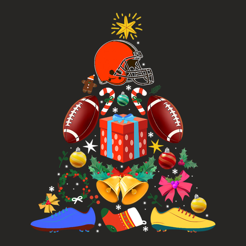 Football Football Tree Christmas Ornament Funny Xmas Boys Cleveland 14 Ladies Fitted T-Shirt by pester | Artistshot