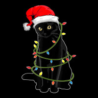 Black Cat Tangled Up In Christmas Lights Santa Hat Cat Kitty Cropped Hoodie | Artistshot